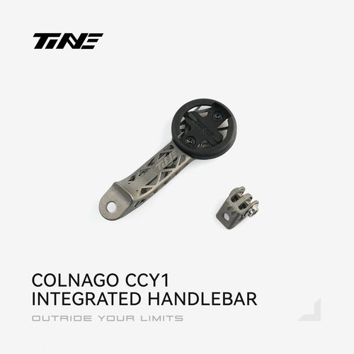 TiNE Titanium Bicycle Computer Mount for Colnago Y1RS Carbon integrated handlebar, lattice-patterned arm, small mounting accessory