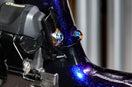 Iridescent bolt on galaxy-patterned bicycle frame