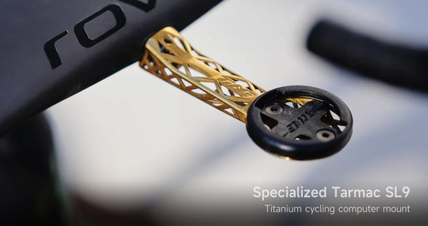 TiNE titanium cycling computer mount on Specialized Tarmac SL9 frame