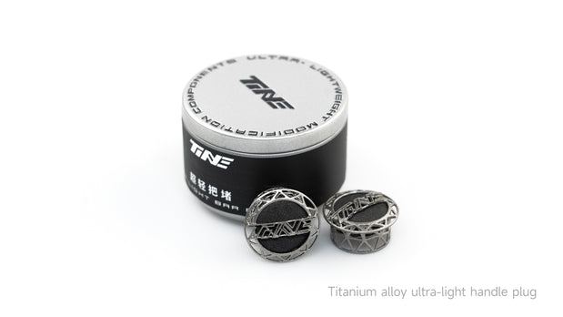 TiNE titanium bar end plug set with branded container - lightweight cycling accessory