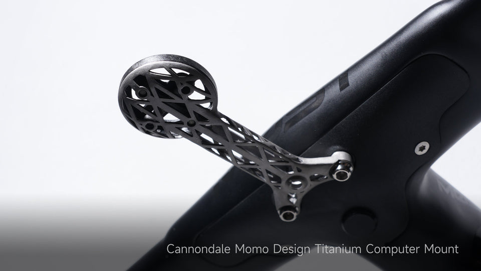 Cannondale Momo Design titanium computer mount with lattice design on bike bar