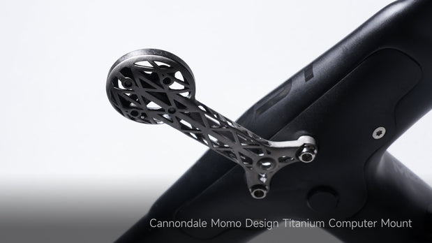 Cannondale Momo Design titanium computer mount with lattice design on bike bar
