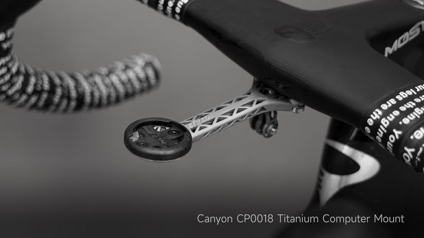 Canyon CP0018 titanium computer mount with aero profile mounted on bike handlebar