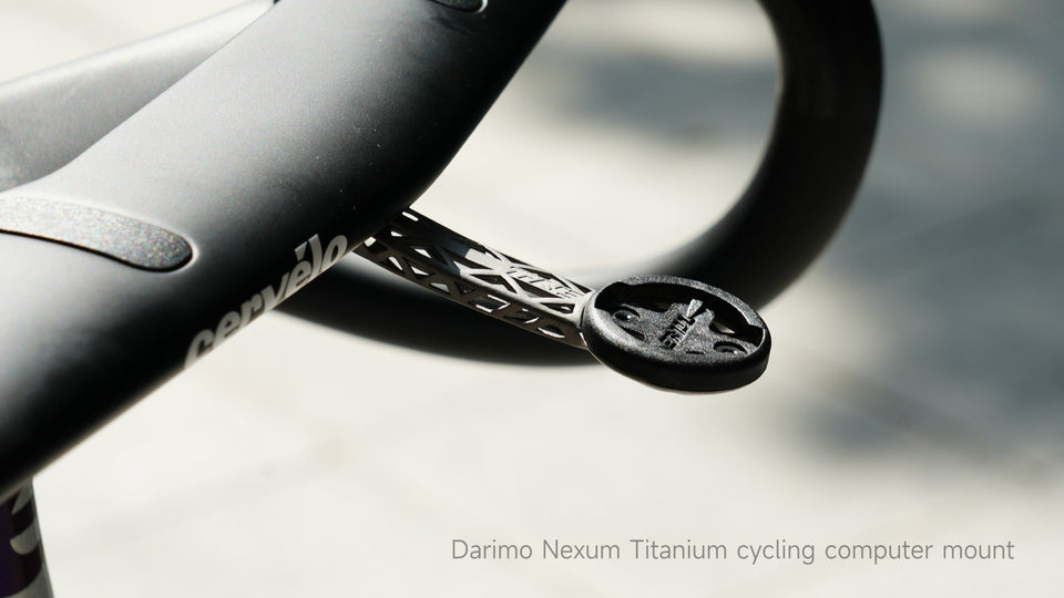 Darimo Nexum titanium computer mount with lattice design on Cervelo handlebar