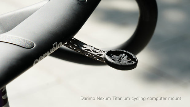 Darimo Nexum titanium computer mount with lattice design on Cervelo handlebar