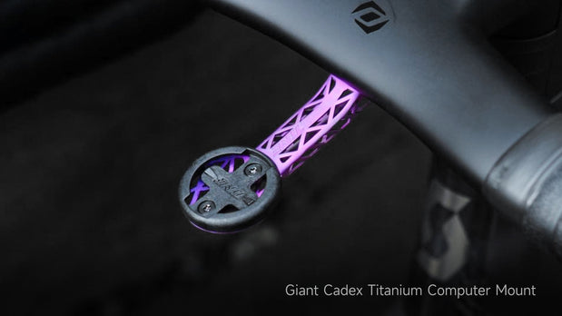 Giant Cadex purple titanium computer mount on bike bar