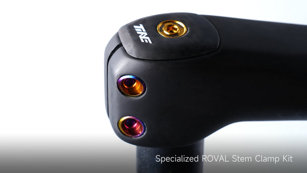 TiNE titanium ROVAL stem clamp kit with colorful bolts