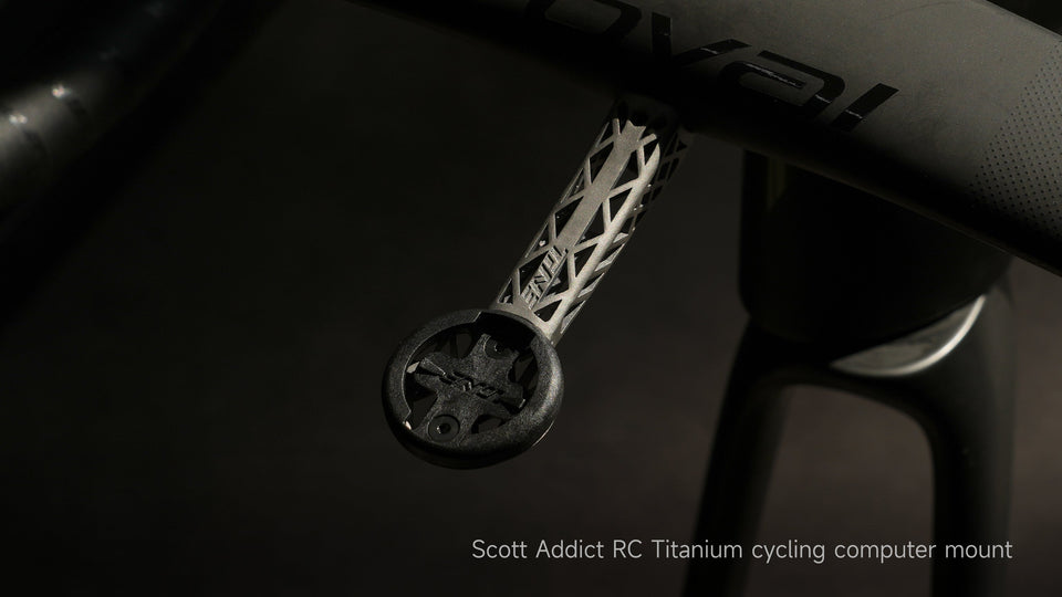 Scott Addict RC Titanium cycling computer mount with lattice design