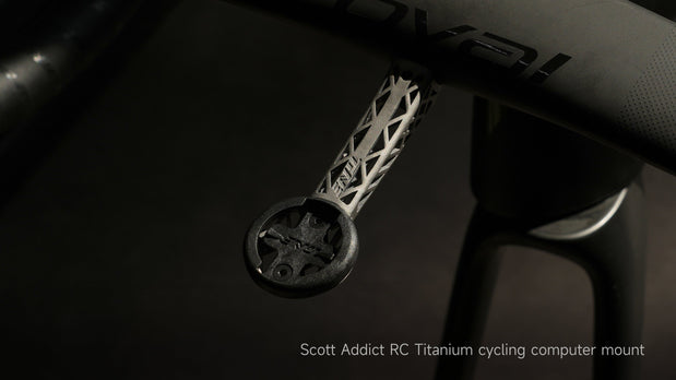 Scott Addict RC Titanium cycling computer mount with lattice design