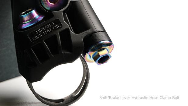 TiNE titanium Shimano STI lever hose clamp bolt mounted on black brake lever
