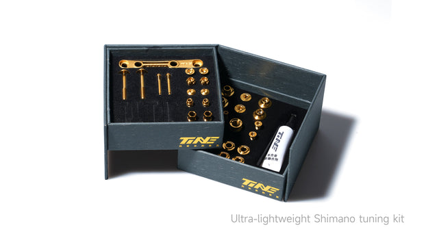 TiNE Shimano ultra-light titanium bolt kit in branded box