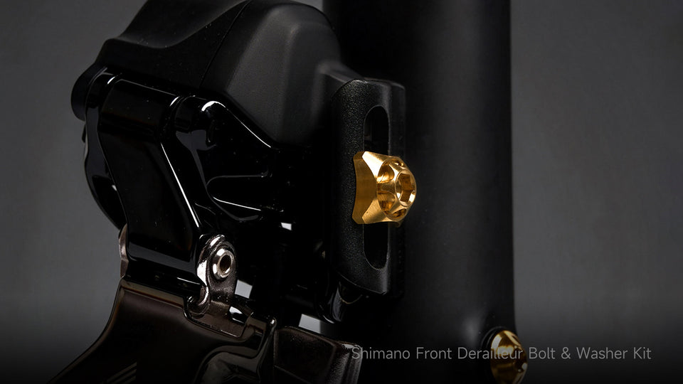 Shimano front derailleur bolt & washer kit featuring TiNE branding