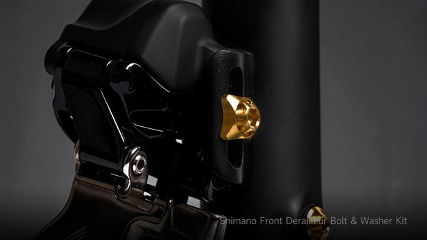 Shimano front derailleur bolt & washer kit featuring TiNE branding