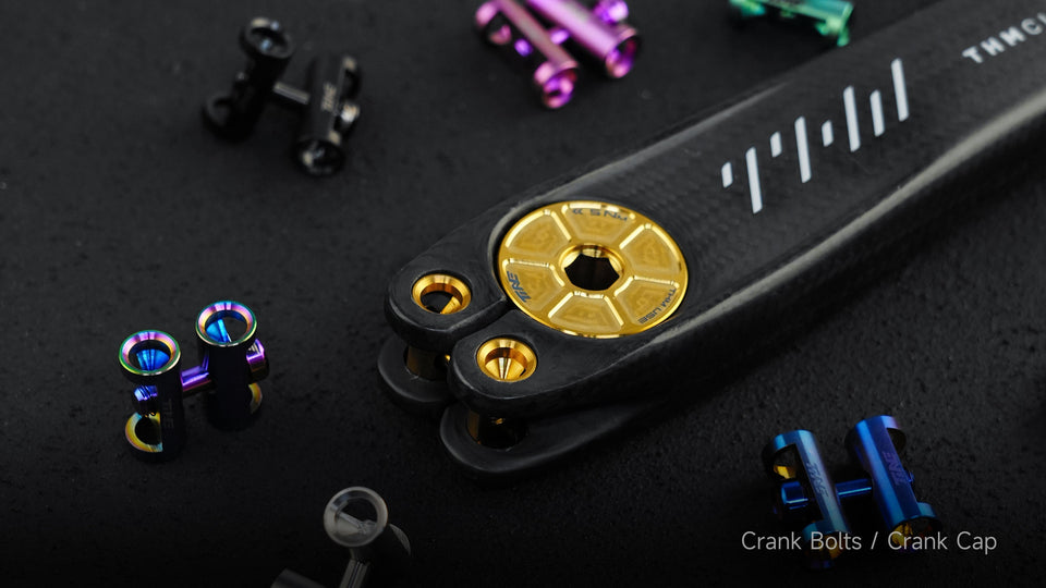 TiNE titanium crank components and bolts in multiple colors