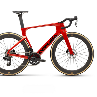 Red Cervelo road bike with CNC titanium parts, aerospace alloy