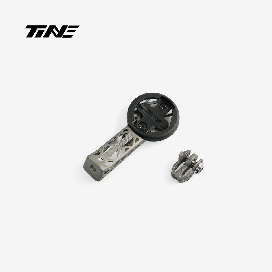 TiNE titanium bicycle computer mount with mounting accessory, sleek design