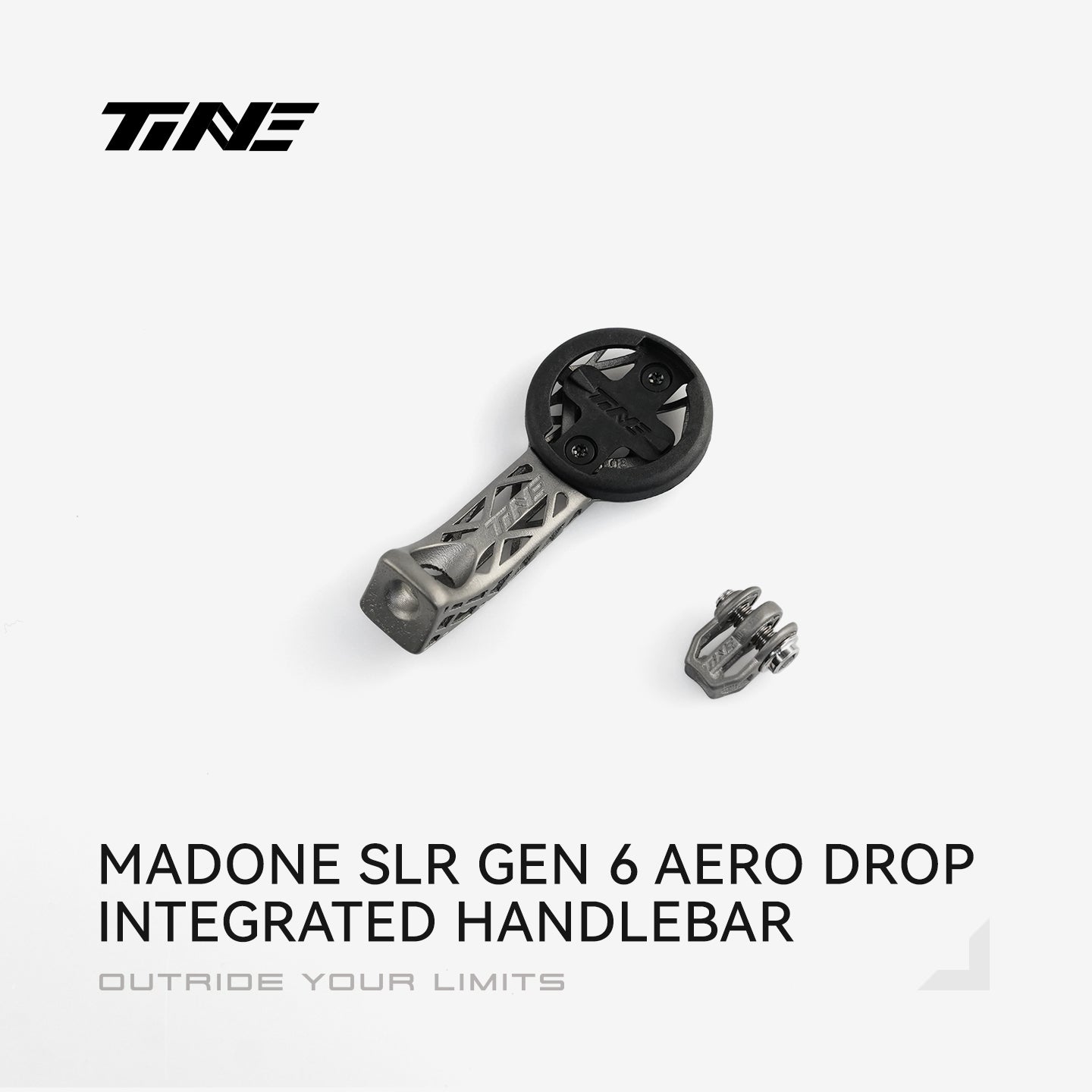 TiNE TREK Madone SLR Gen 6 Aero Drop titanium bicycle computer mount with small accessory