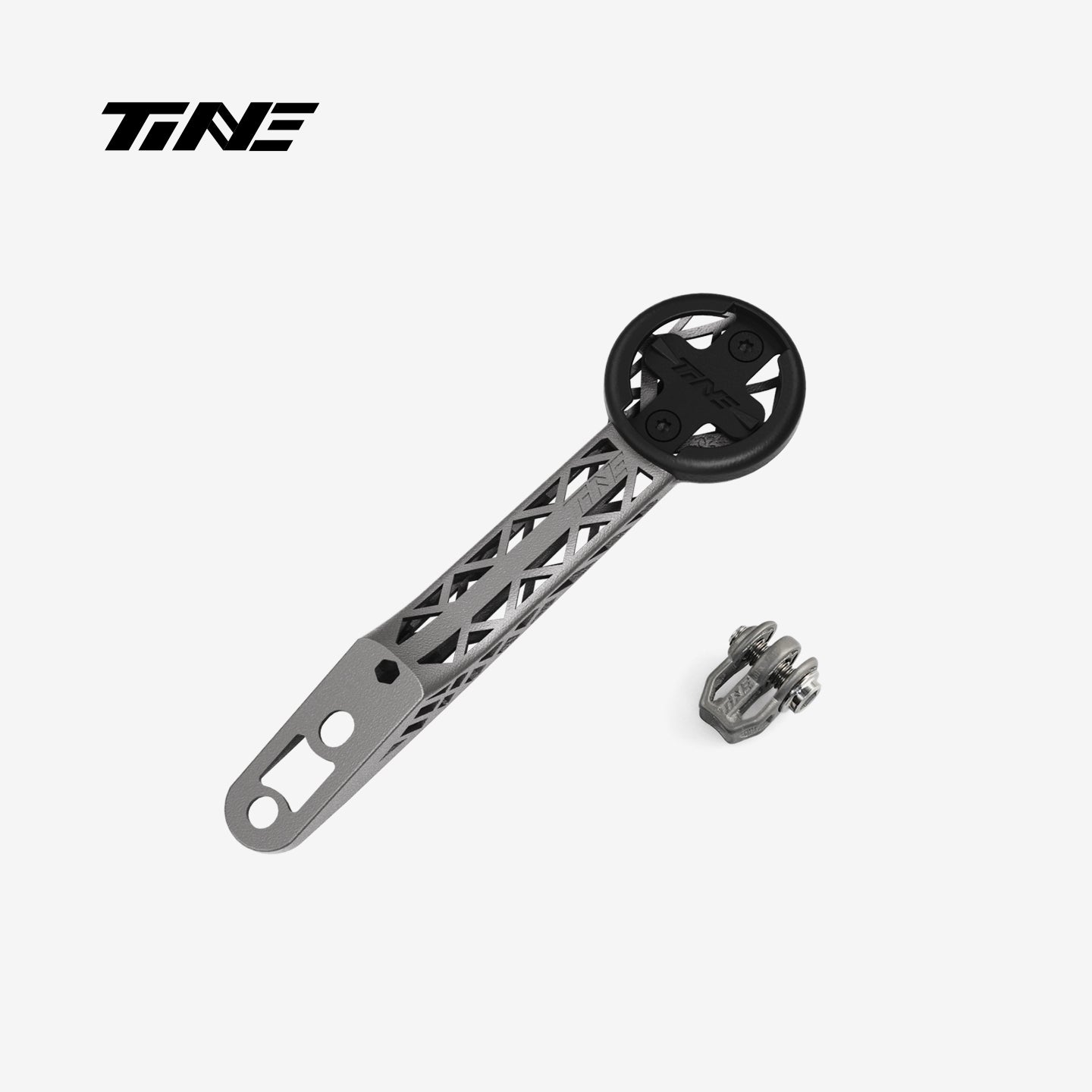 TiNE Aurum essentia titanium bicycle computer mount with lattice extension