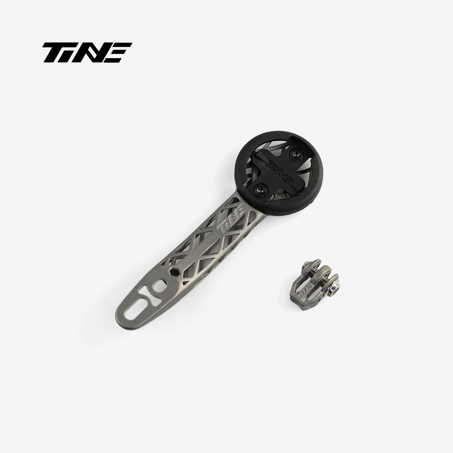TiNE titanium bicycle computer mount for Cervelo S5 (2026) with mounting accessory