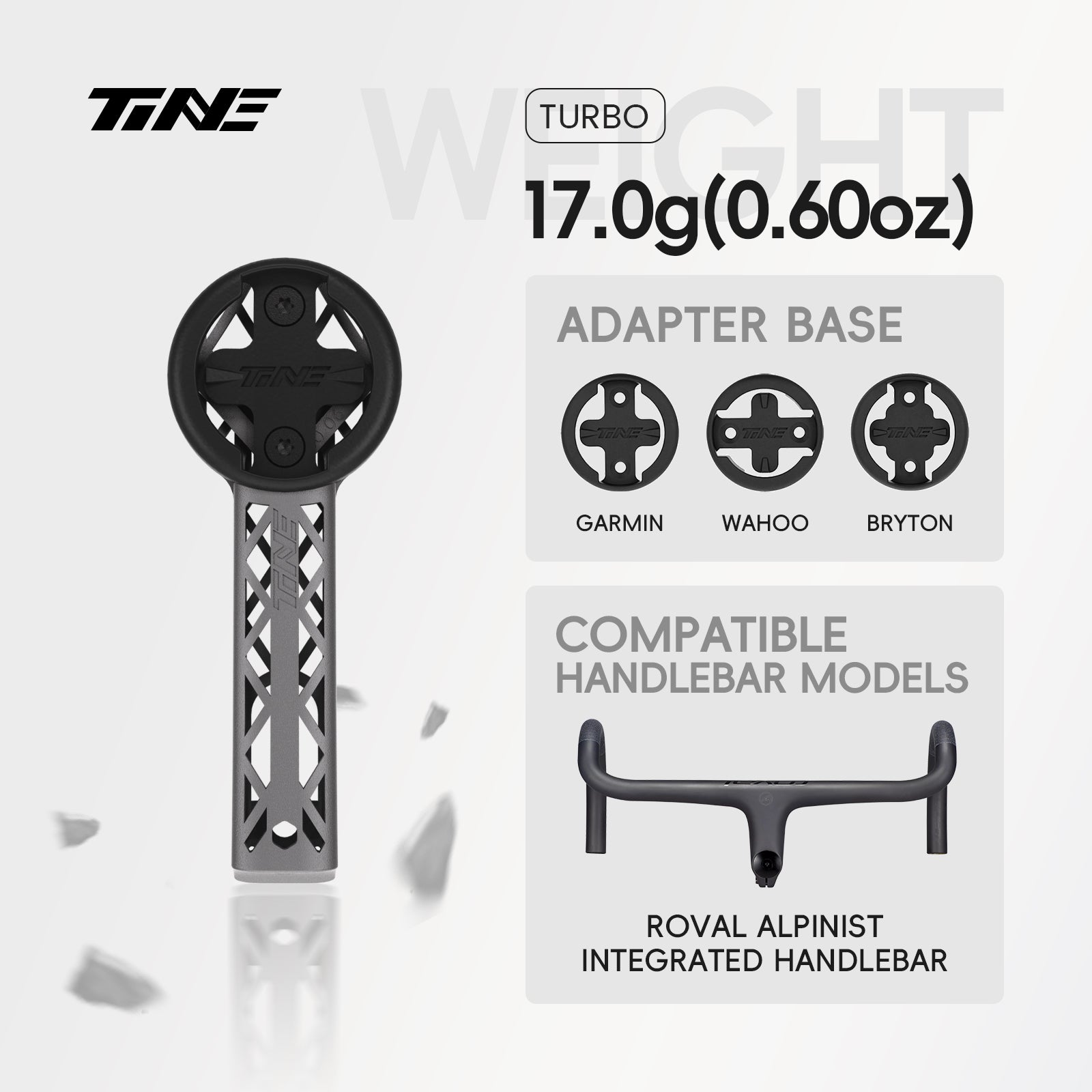 TiNE Specialized ROVAL ALPINIST mount with Turbo adapter bases for Garmin/Wahoo/Bryton, compatible handlebar