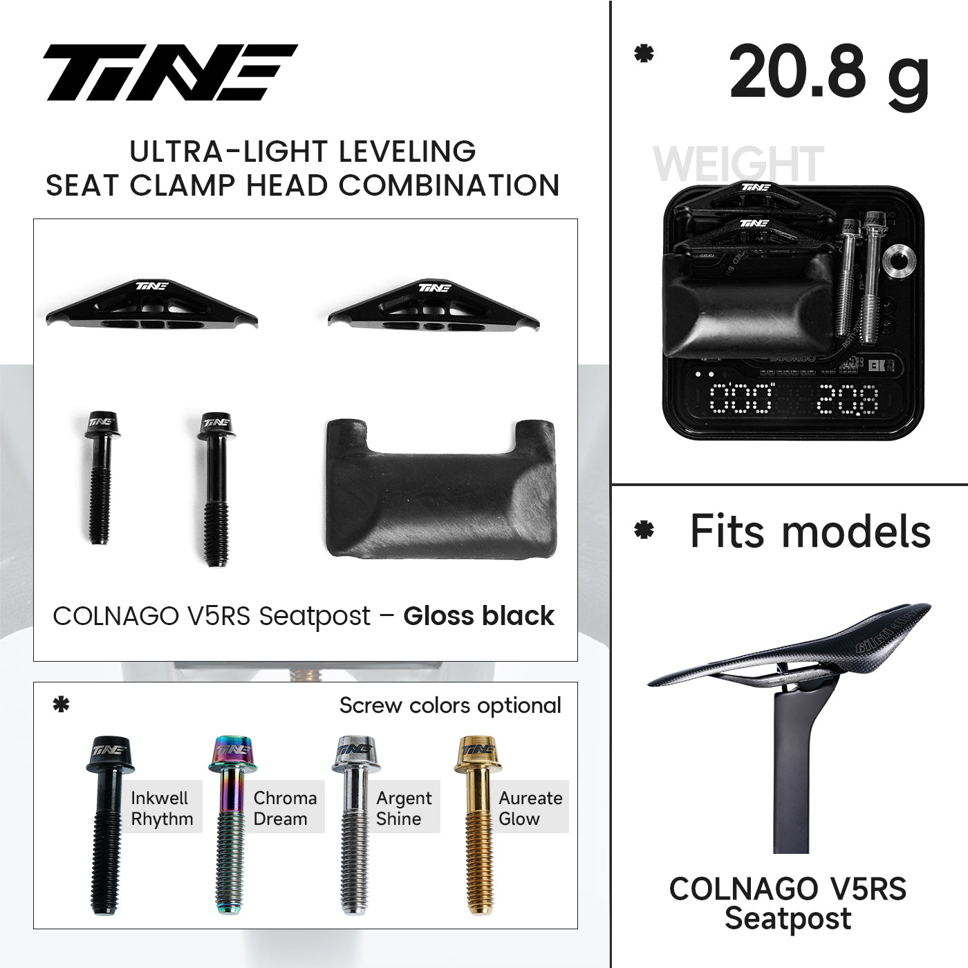 TINE ultra-light seat clamp heads for Colnago V5RS gloss black seatpost