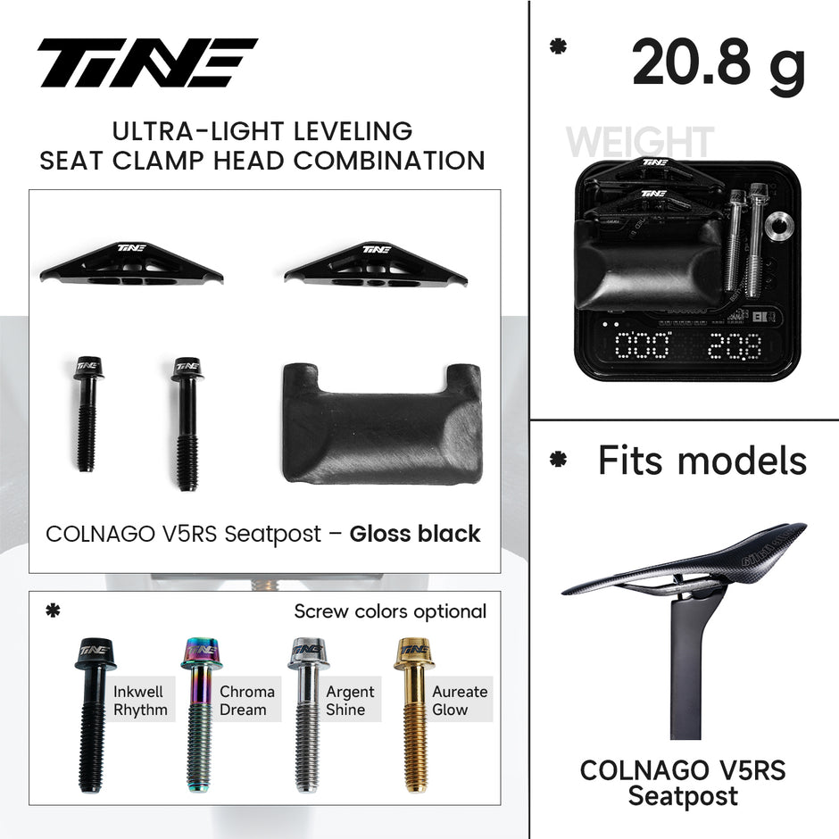 TINE ultra-light seat clamp heads for Colnago V5RS gloss black seatpost