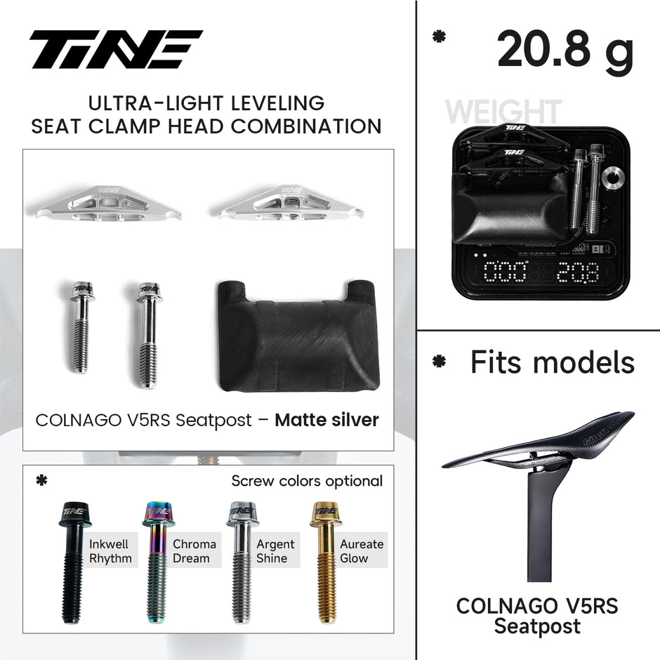 TINE ultra-light seat clamp heads for Colnago V5RS matte silver seatpost