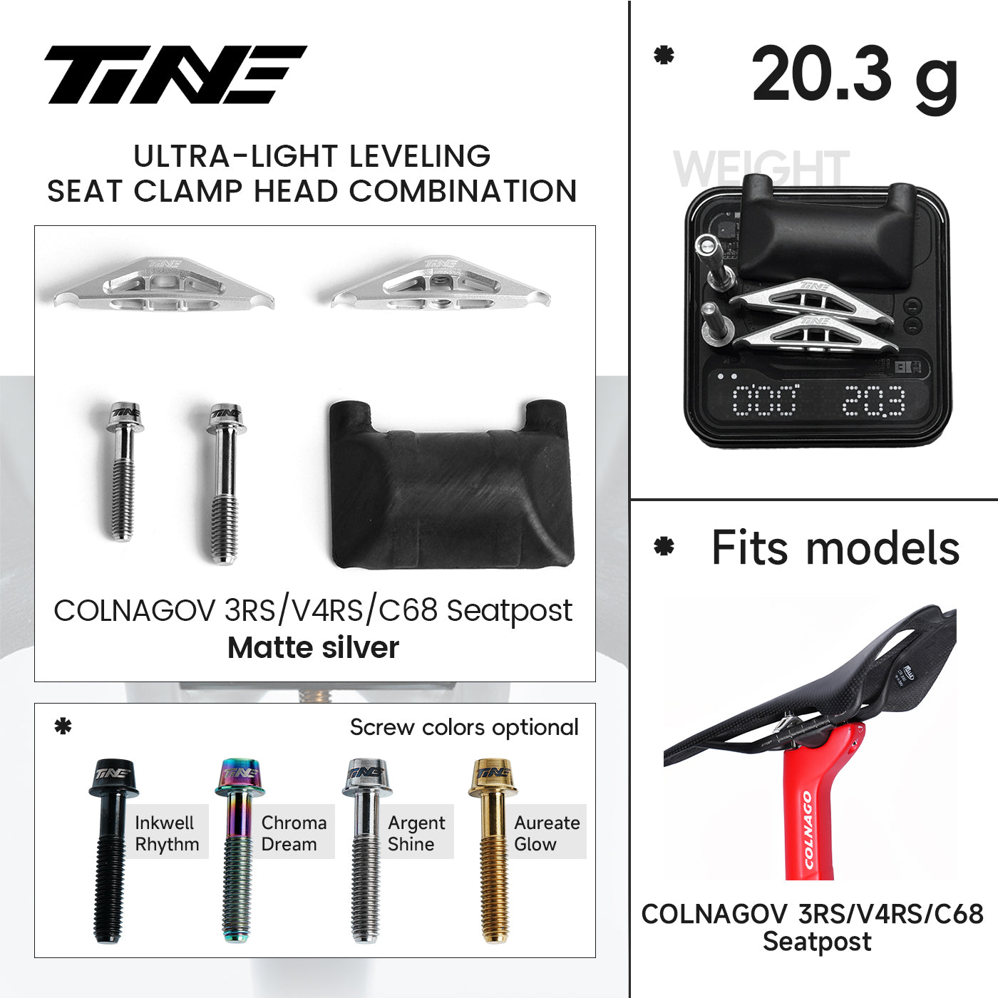 TiNE TECH Colnago V3RS/V4RS/C68 carbon fiber seatpost balance set matte silver chroma dream