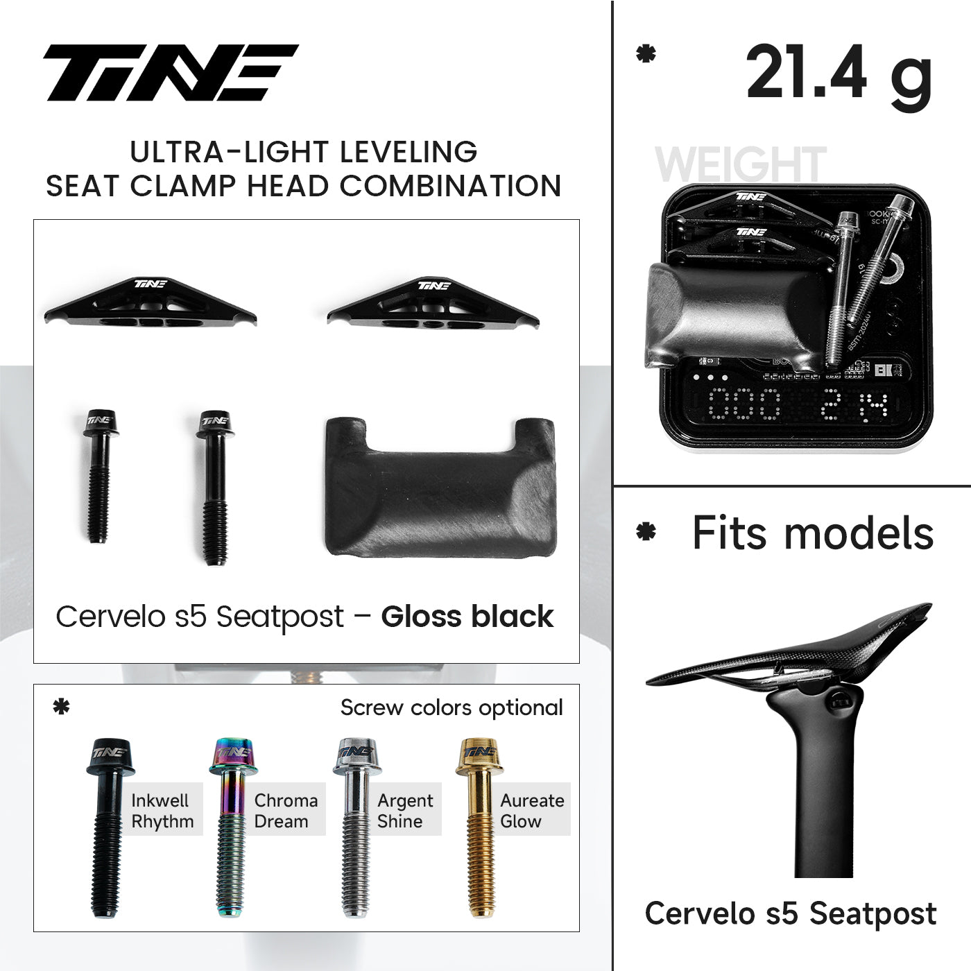 TiNE TECH Cervelo S5 carbon fiber seatpost balance kit matte black chroma dream
