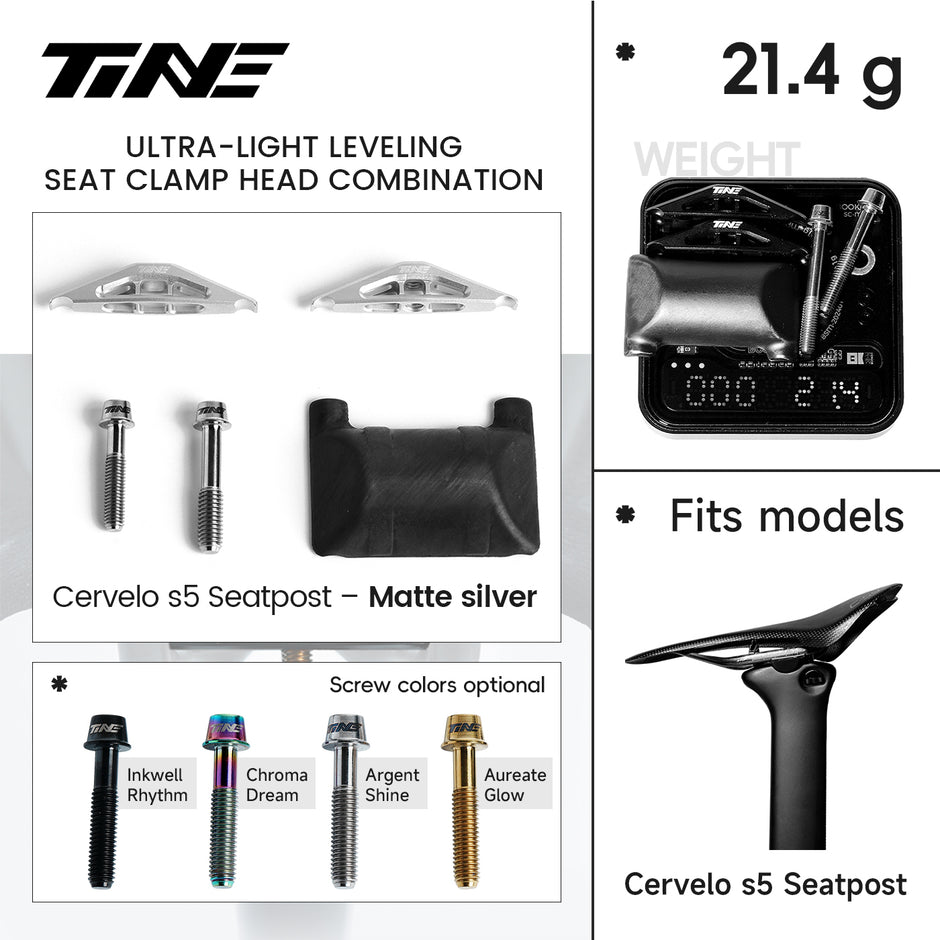 TINE Cervelo S5 carbon fiber seatpost kit - matte silver post & screw options