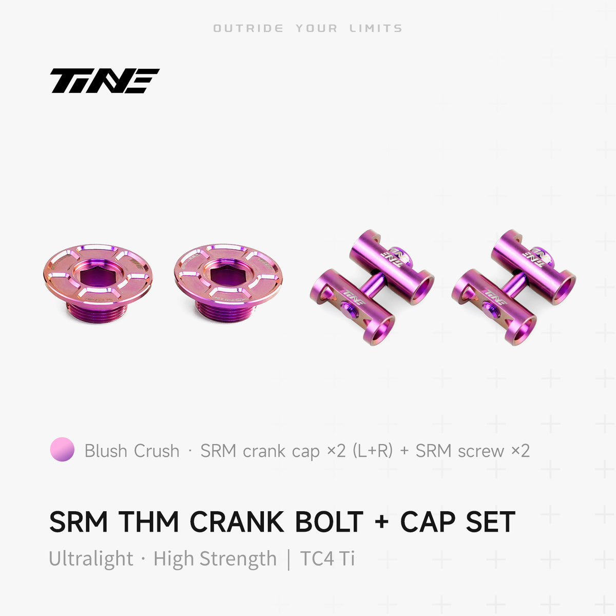 TiNE Tech SRM THM crank cover + screw set, blush crush pink titanium ultralight modification kit