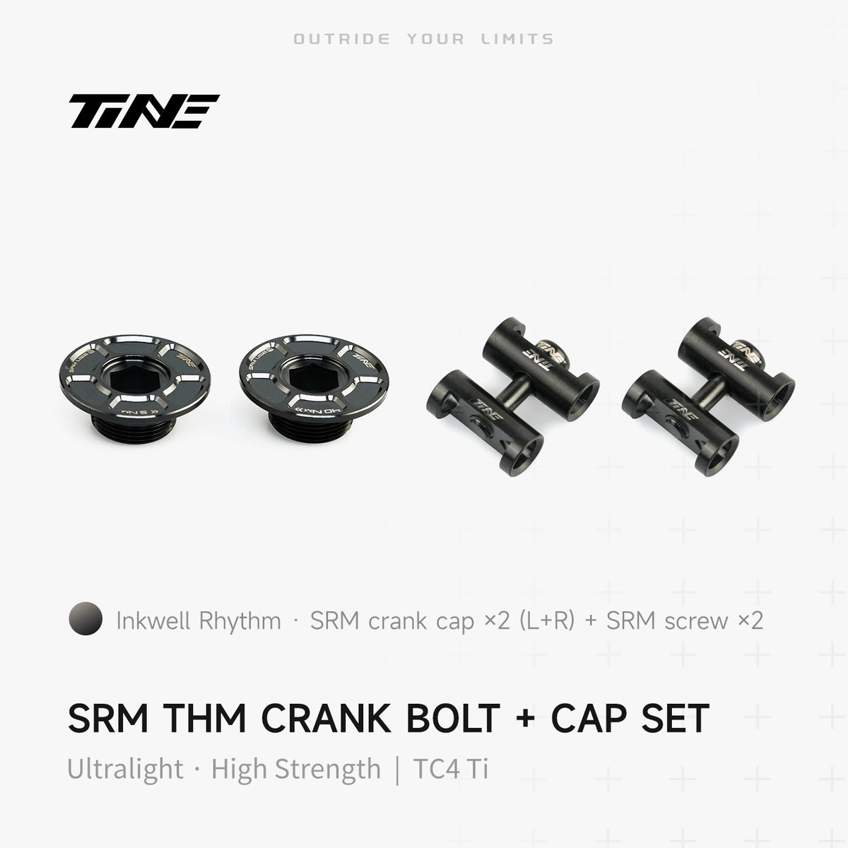 TiNE Tech SRM THM crank cover + screw set, inkwell rhythm black titanium ultralight modification kit