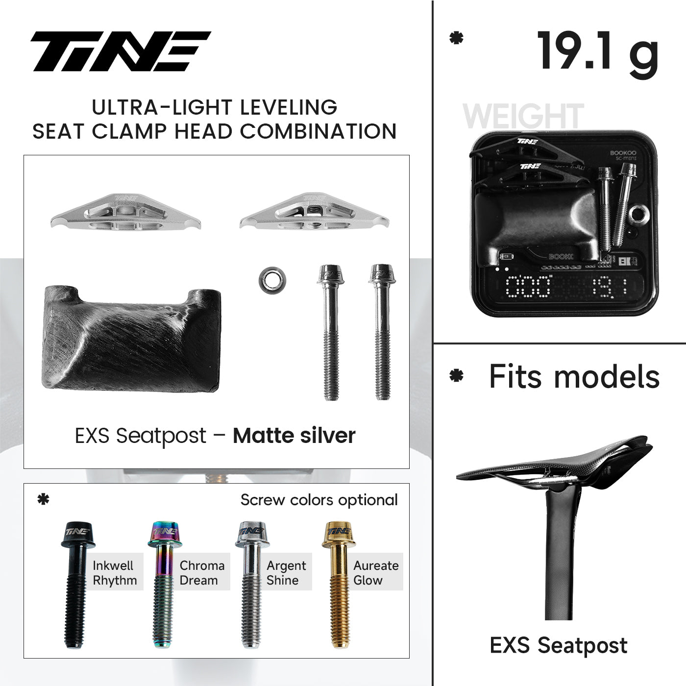 TiNE EXS carbon fiber seatpost clamp kit matte silver
