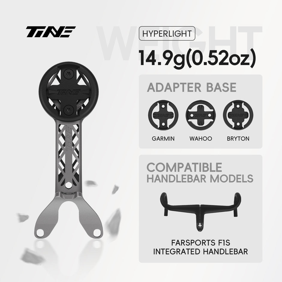 TiNE titanium bicycle computer mount for Farsports F1S with HYPERLIGHT adapter compatibility