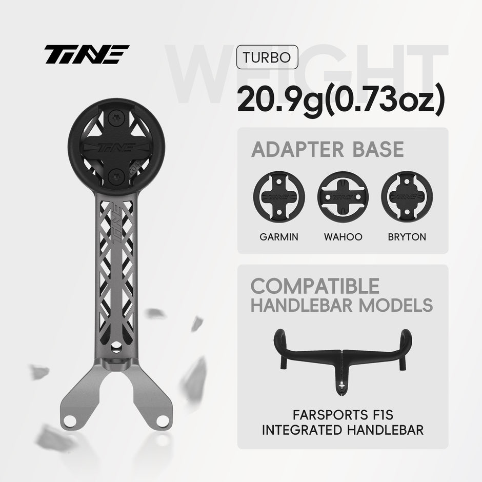 TiNE titanium bicycle computer mount for Farsports F1S with TURBO adapter compatibility