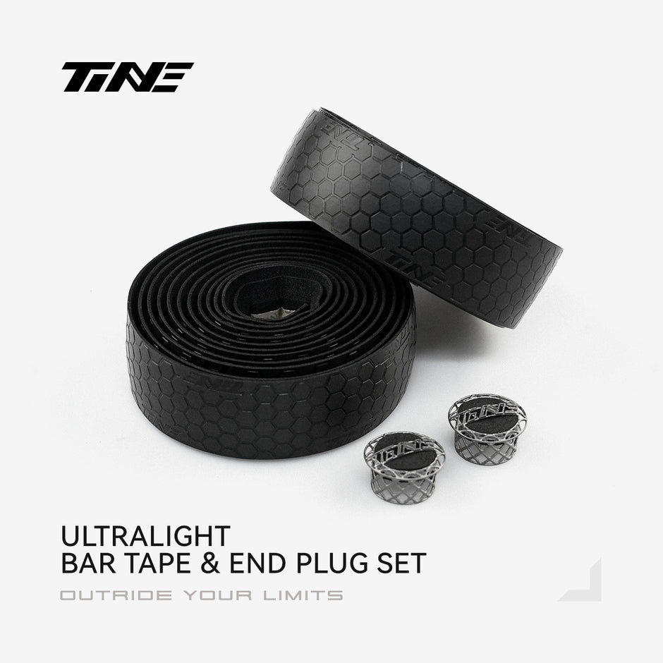 TiNE black hexagon bar tape set with titanium ends