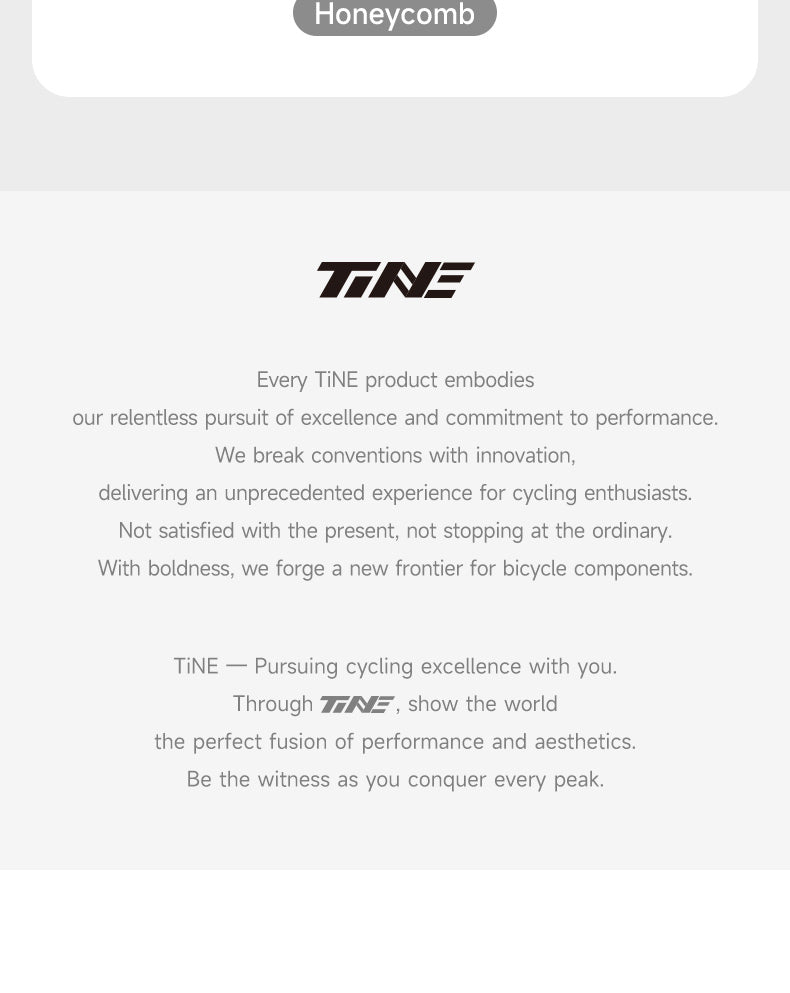 TiNE brand logo and cycling excellence statement