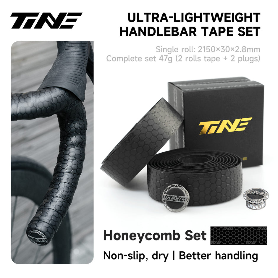 TiNE TECH Fenglan Series black honeycomb road bike handlebar tape set with plugs