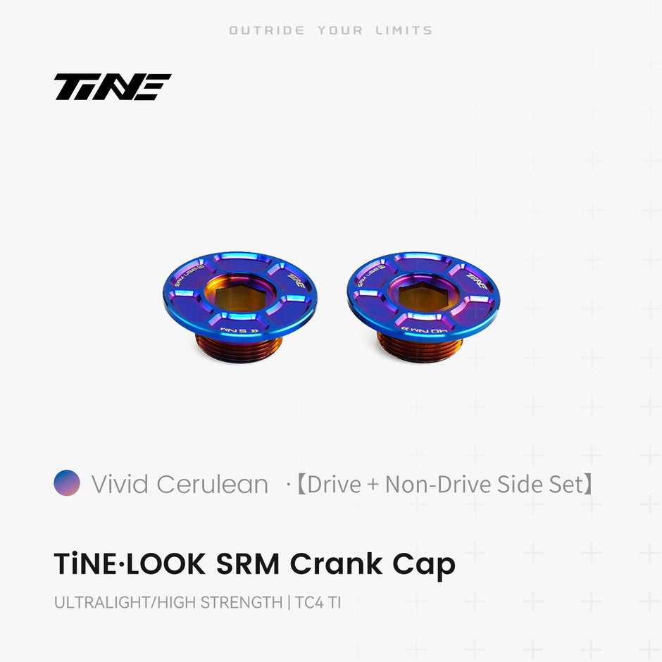 TiNE TECH premium titanium crank cover set - Rosy Azure color, drive + non-drive side