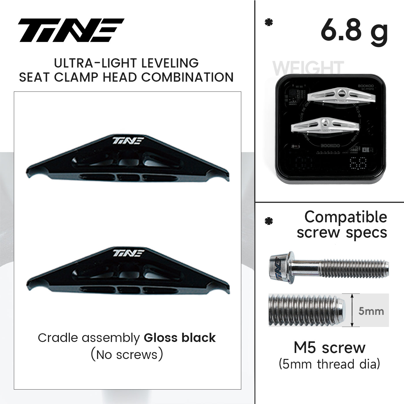 Matte black M5 seat clamp cradle assembly pair (no screws)