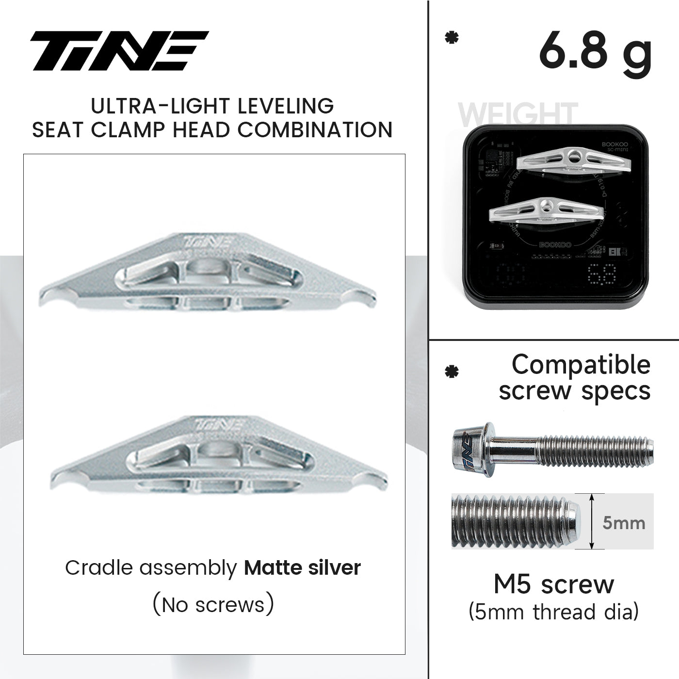 Matte silver M5 seat clamp cradle assembly pair (no screws)