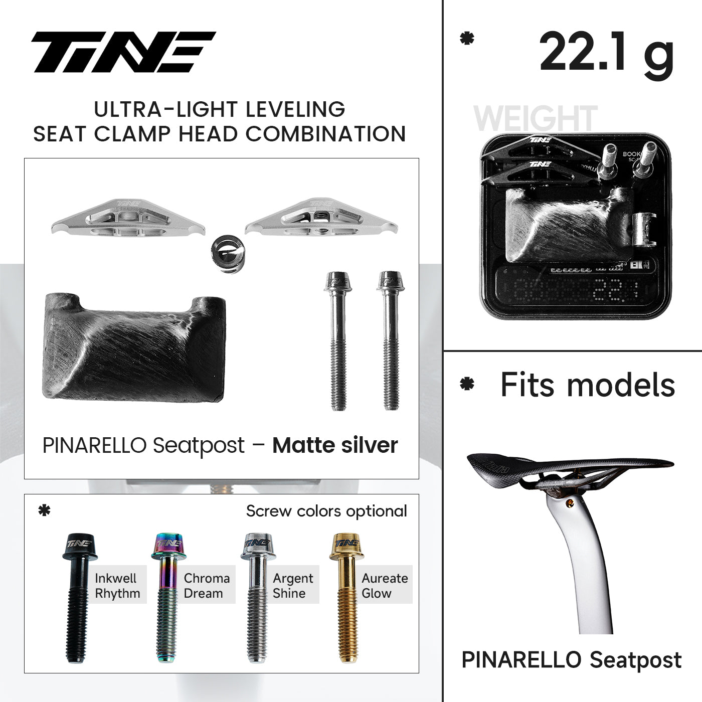 TiNE ultra-light carbon fiber seat clamp kit for Pinarello matte silver seatpost