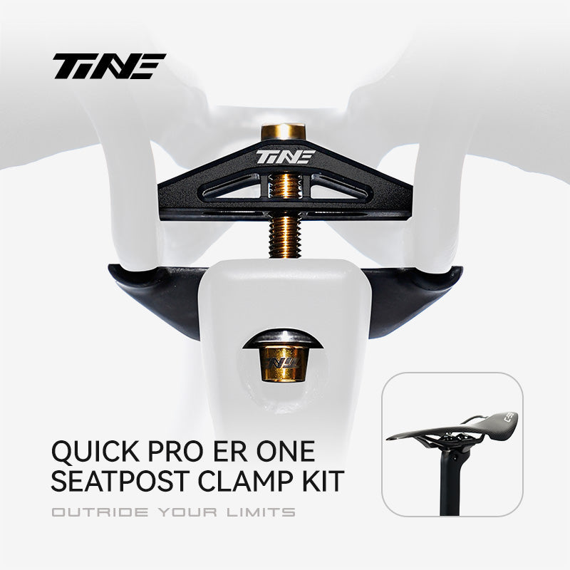 TiNE Quick Pro ER One carbon fiber seatpost clamp kit, black aluminum clamp assembly