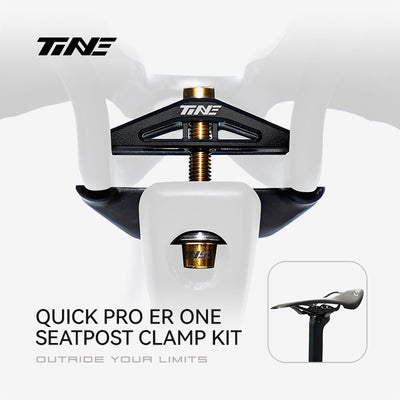 TiNE Quick Pro ER One carbon fiber seatpost clamp kit, black aluminum clamp assembly