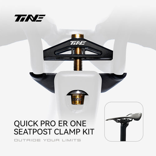 TiNE Quick Pro ER One carbon fiber seatpost clamp kit, black aluminum clamp assembly