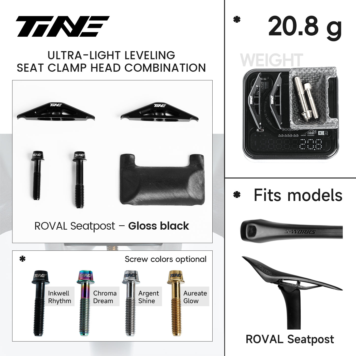 Ultra-light leveling seat clamp head combo for gloss black ROVAL seatpost