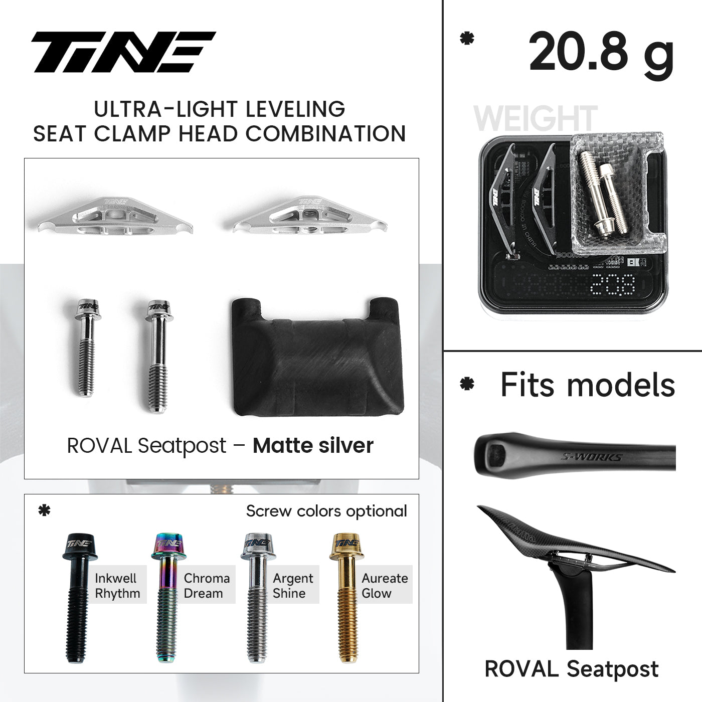 Ultra-light leveling seat clamp head combo for matte silver ROVAL seatpost