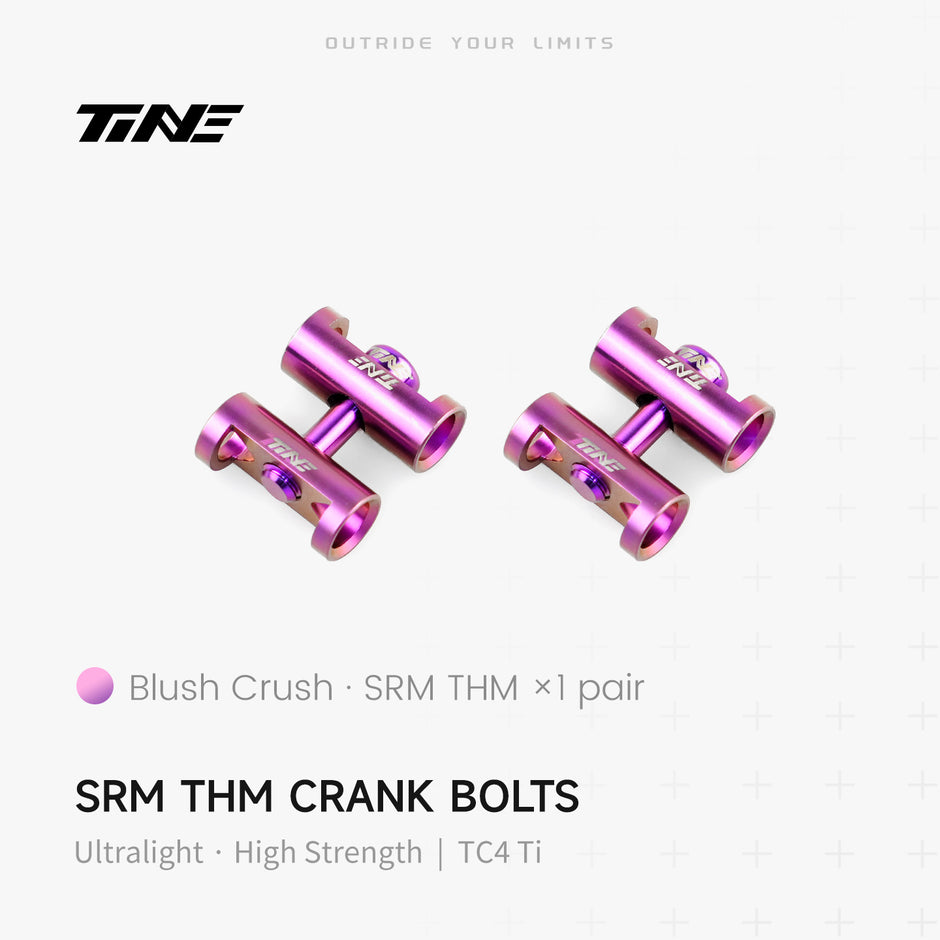 TiNE Tech SRM THM composite crank bolts, pink-purple finish, ultra-light titanium