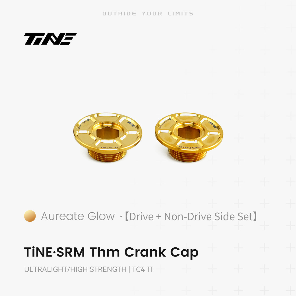 TiNE TECH premium titanium SRM THM crank cover set - Aureate Glow gold color