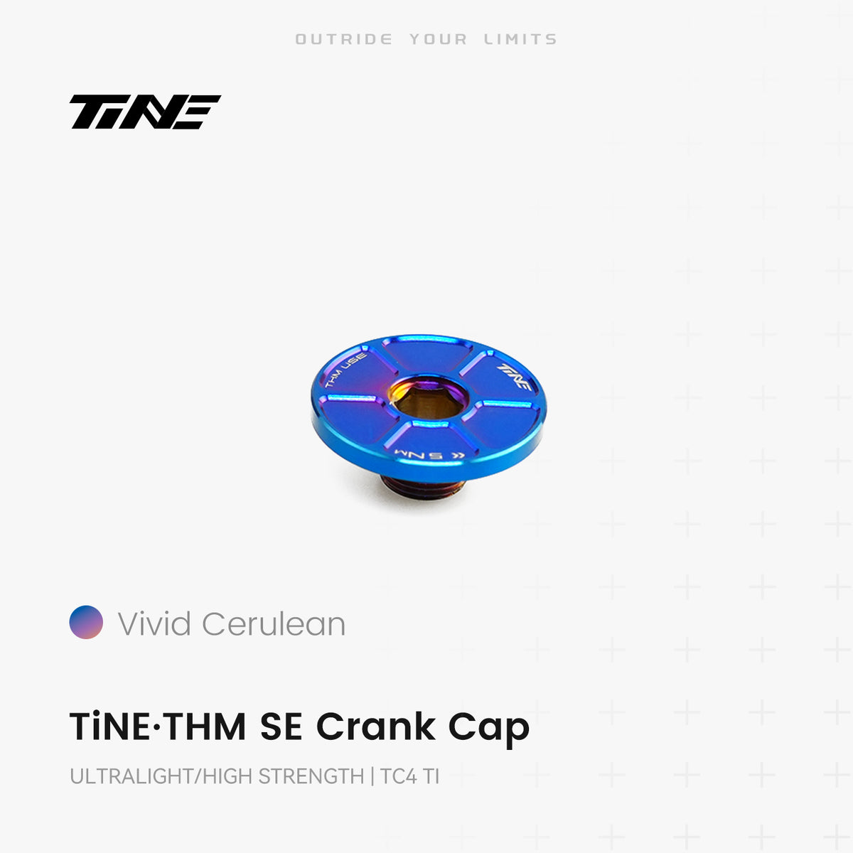 TiNE TECH premium titanium THM SE crank cover - Vivid Cerulean color